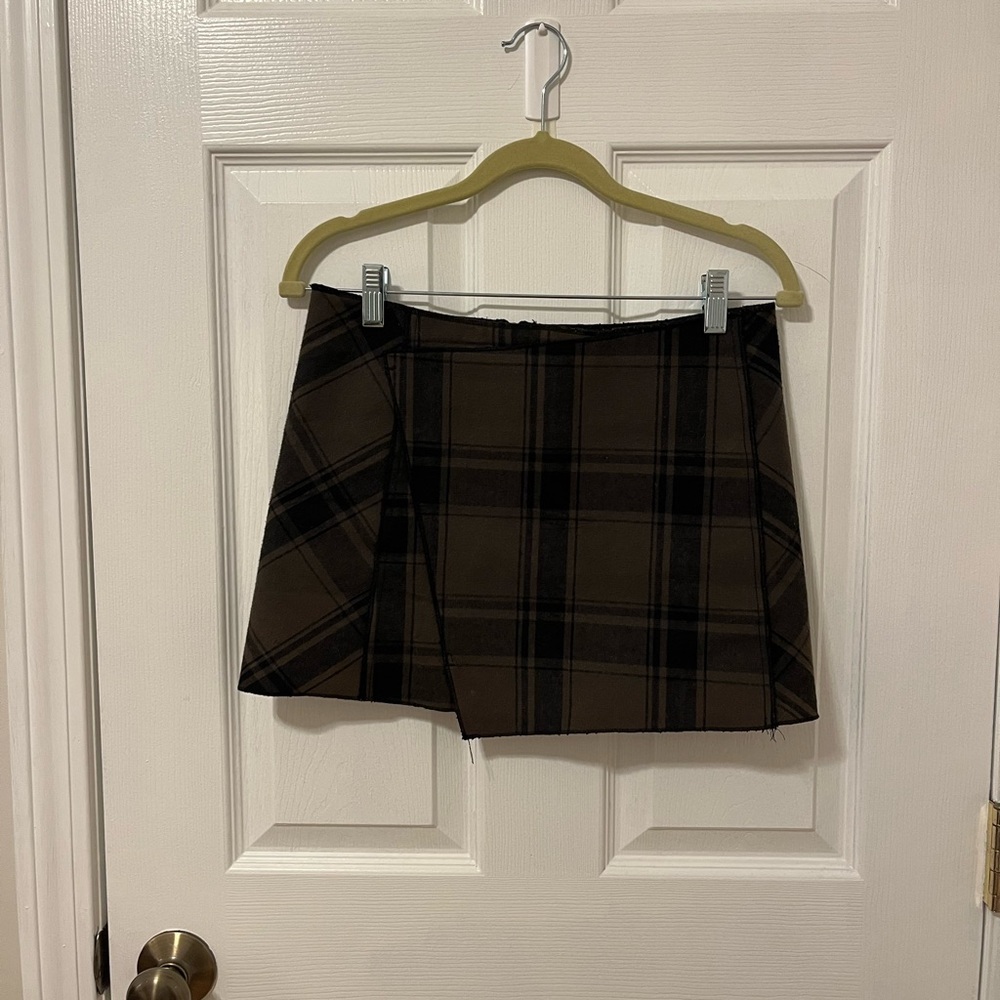 Free People Green Plaid Mini Skirt Size 0
